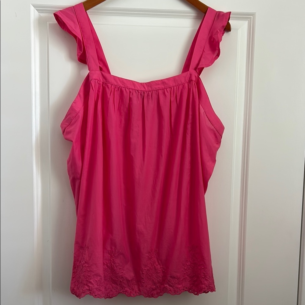Lane Bryant 100% Cotton Ruffle Strap Blouse Wide Eyelet Scallopped Hem
